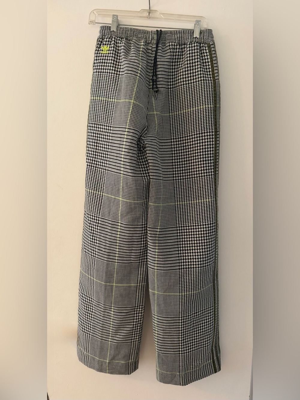 adidas x IVY PARK Black & White Glen Plaid Pants with Light Green Accents